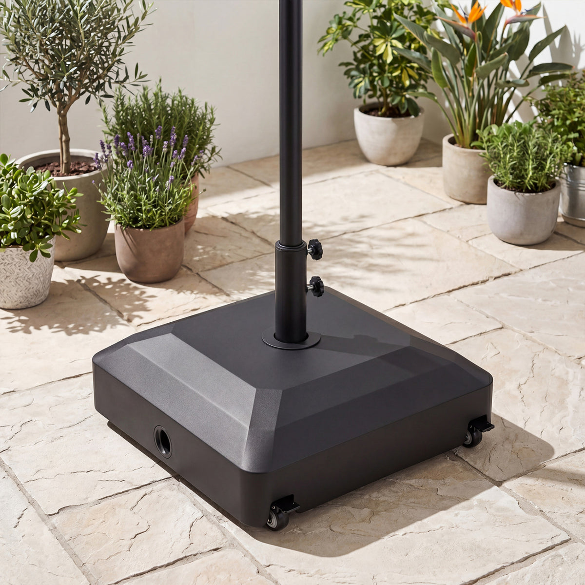 Outdoor Fillable Umbrella Base with Wheels Water Sand Weighted Umbrella Stand-Black