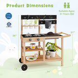 Outdoor Fir Wood Play Kitchen with Blackboard and Planting Pots-Natural