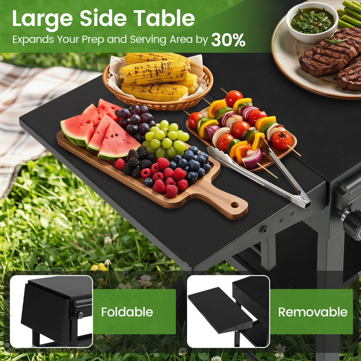 Outdoor Grill Cart  Foldable Grilling Table for Blackstone Griddle with 31â€ x 17â€ Tabletop