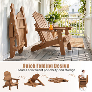 Outdoor Folding Adirondack Chair with Cup Holder and 5-Level Backrest-Coffee