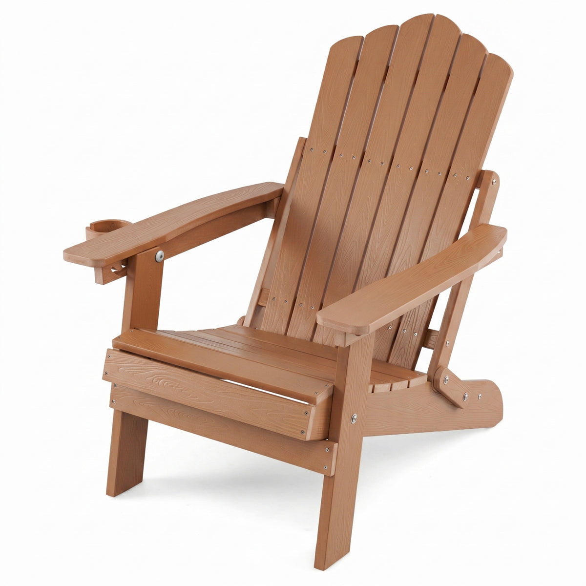 Outdoor Folding Adirondack Chair with Cup Holder and 5-Level Backrest-Coffee