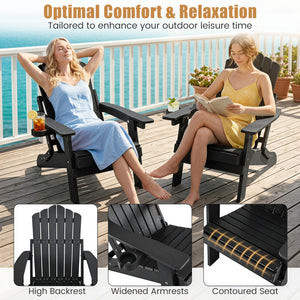 Outdoor Folding Adirondack Chair with Cup Holder and 5-Level Backrest-Black