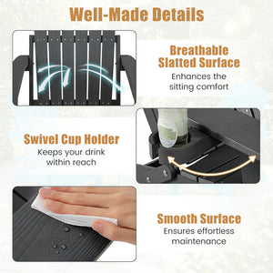 Outdoor Folding Adirondack Chair with Cup Holder and 5-Level Backrest-Black