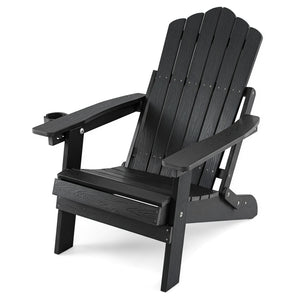 Outdoor Folding Adirondack Chair with Cup Holder and 5-Level Backrest-Black
