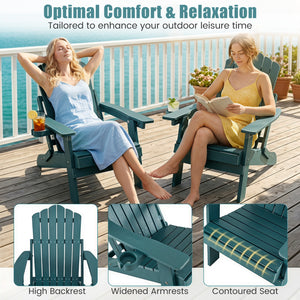 Outdoor Folding Adirondack Chair with Cup Holder and 5-Level Backrest-Green