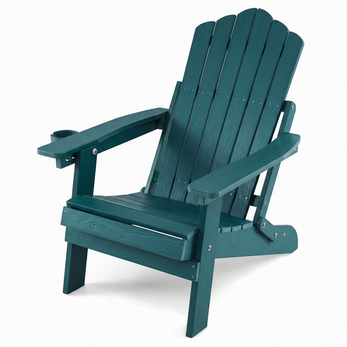 Outdoor Folding Adirondack Chair with Cup Holder and 5-Level Backrest-Green