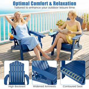 Outdoor Folding Adirondack Chair with Cup Holder and 5-Level Backrest-Navy