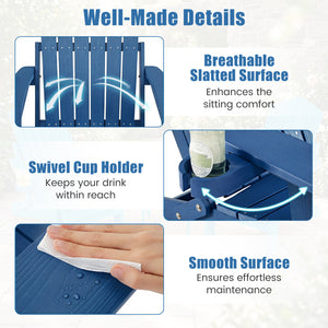 Outdoor Folding Adirondack Chair with Cup Holder and 5-Level Backrest-Navy