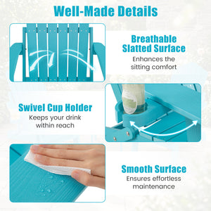 Outdoor Folding Adirondack Chair with Cup Holder and 5-Level Backrest-Turquoise