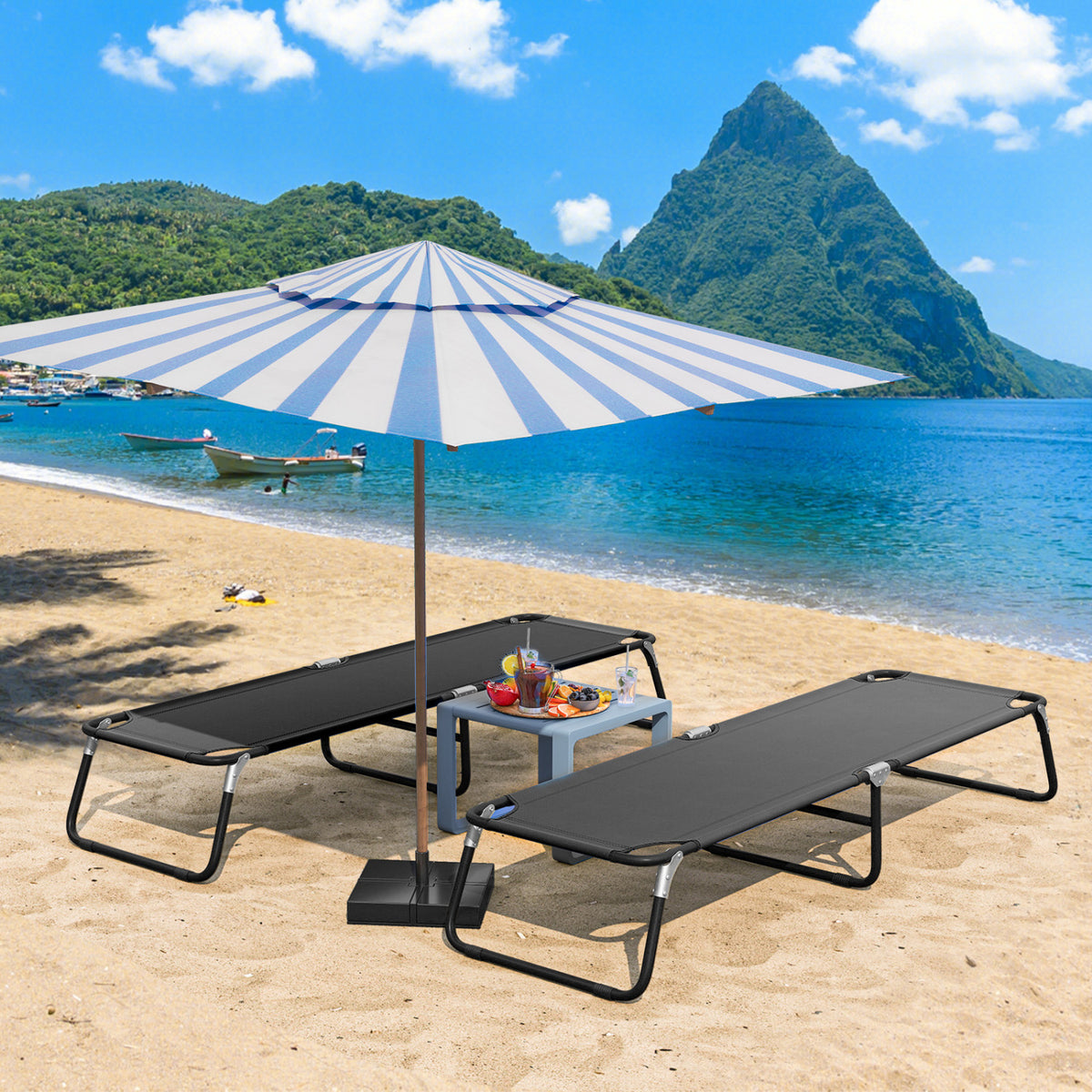 Outdoor Folding Camping Bed for Sleeping Hiking Travel-Black