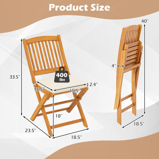 Outdoor Folding Chairs with Seat Cushions Set of 2-Beige