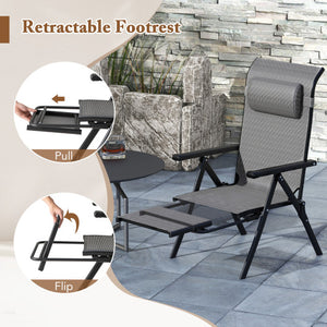 Folding Patio Chairs Set of 2 with 10-Level Adjustable Backrests and Armrests-Grey