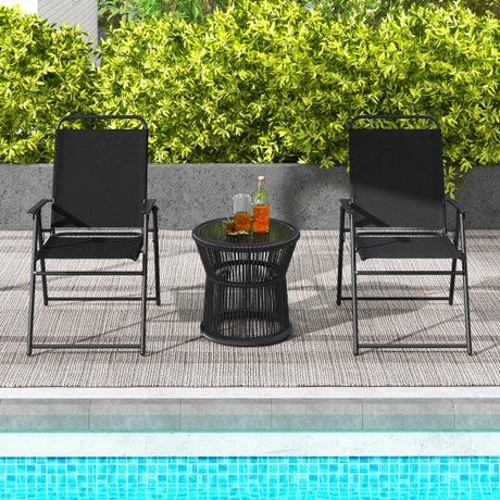 Outdoor Folding Sling Chairs Set of 4 with Armrest and Backrest-Black