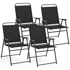Outdoor Folding Sling Chairs Set of 4 with Armrest and Backrest-Black