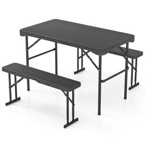Outdoor Folding Table Bench Set w All-Weather HDPE Tabletop and Sturdy Metal Frame-Black