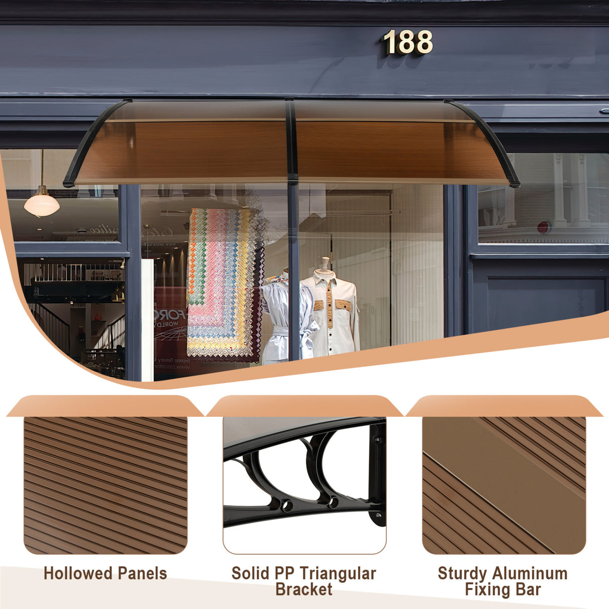 Outdoor Front Door Patio Overhang Awning for Sunlight Rain Snow Wind Protection-78 x 35 Inch