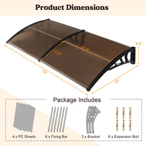 Outdoor Front Door Patio Overhang Awning for Sunlight Rain Snow Wind Protection-78 x 35 Inch