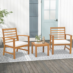 3 Pieces Outdoor Furniture Set with Soft Seat Cushions-White