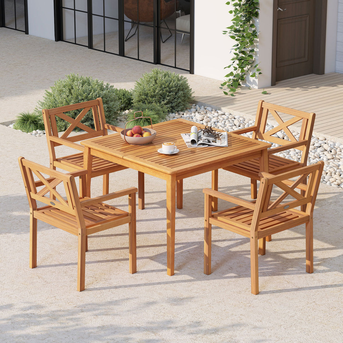Outdoor Garden Acacia Wood Patio Dining Chairs for Porch-Set of 2