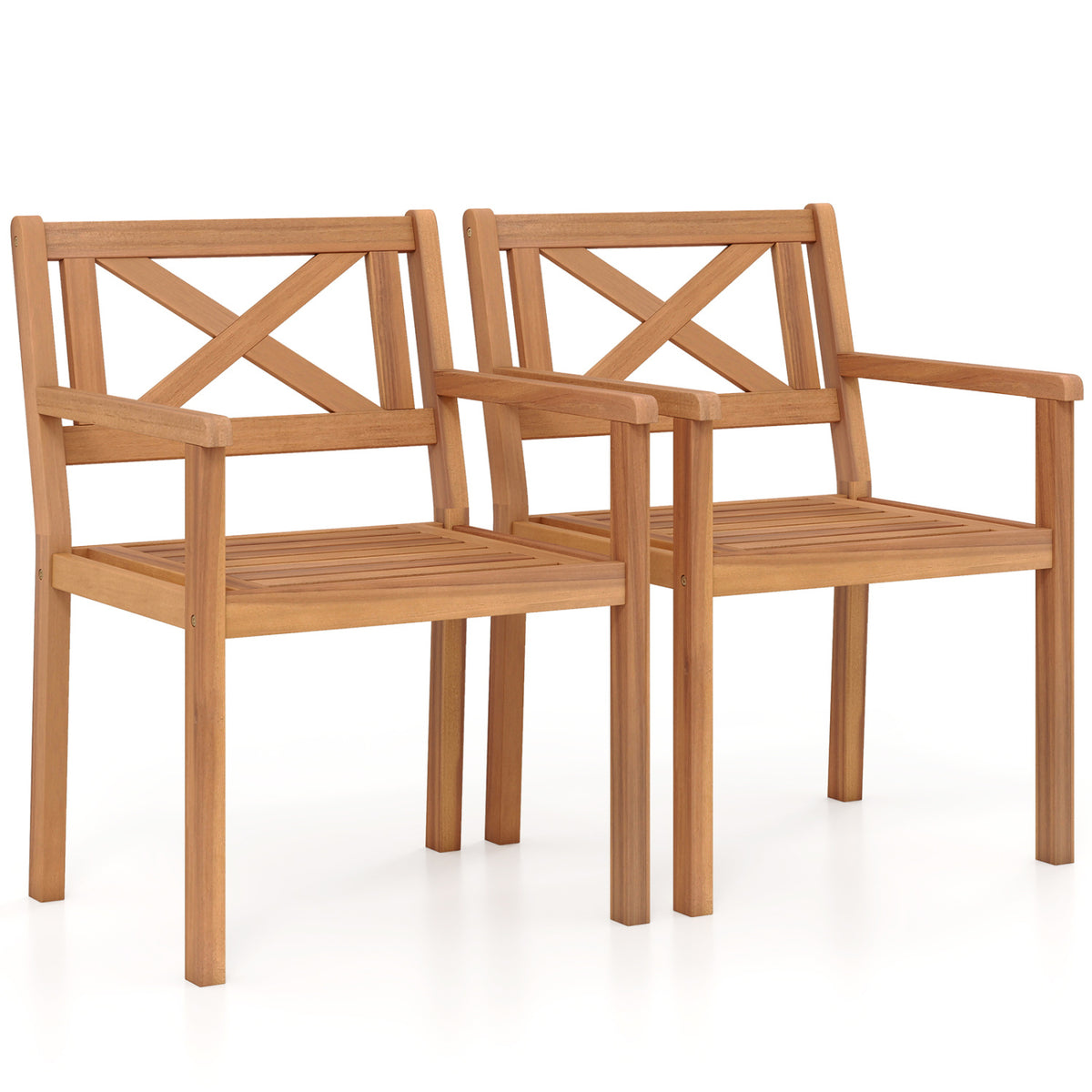 Outdoor Garden Acacia Wood Patio Dining Chairs for Porch-Set of 2