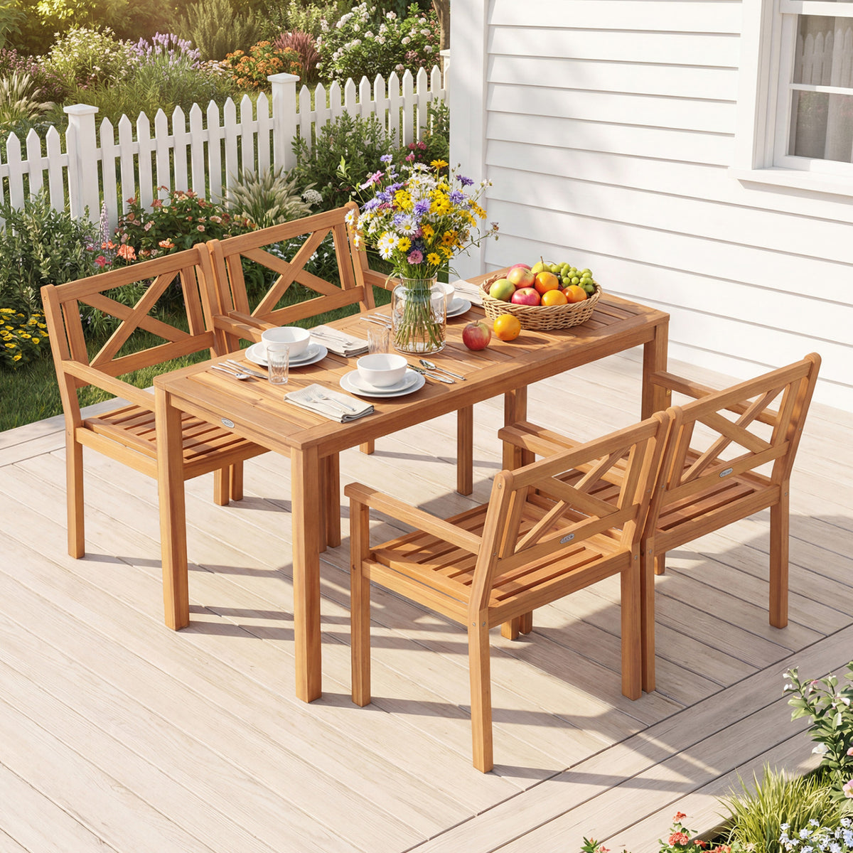 Outdoor Garden Acacia Wood Patio Dining Chairs for Porch-Set of 2