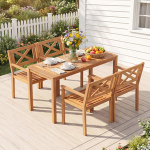 Outdoor Garden Acacia Wood Patio Dining Chairs for Porch-Set of 2