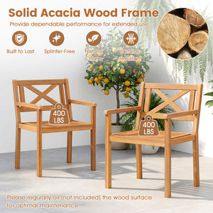 Outdoor Garden Acacia Wood Patio Dining Chairs for Porch-Set of 2