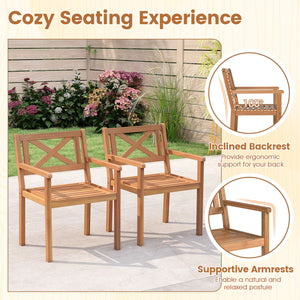 Outdoor Garden Acacia Wood Patio Dining Chairs for Porch-Set of 2