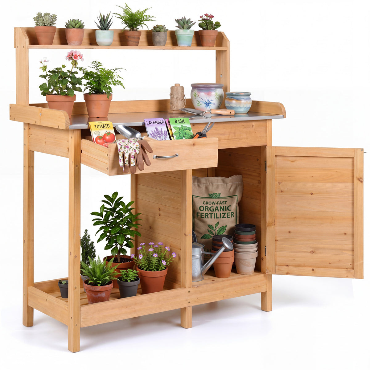 Outdoor Garden Wooden Work Station Potting Bench