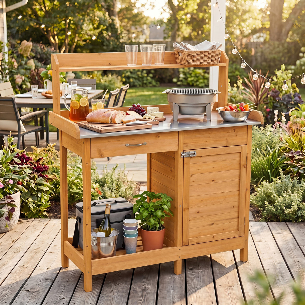 Outdoor Garden Wooden Work Station Potting Bench