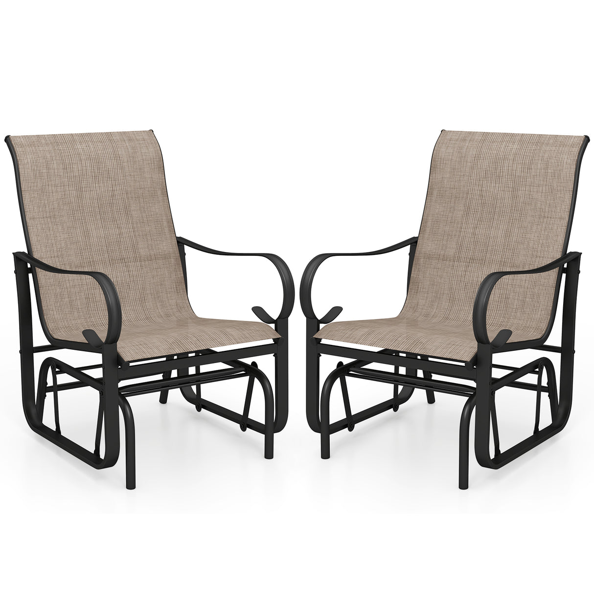 Outdoor Glider Chairs Set of 2 with High Backrest Breathable Mesh Fabric and Metal Frame-Black and Brown