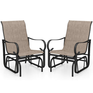 Outdoor Glider Chairs Set of 2 with High Backrest Breathable Mesh Fabric and Metal Frame-Black and Brown