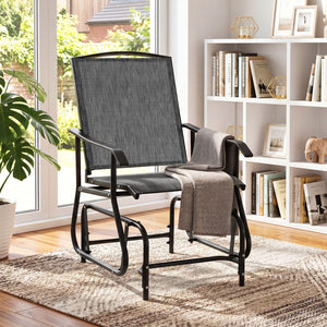 Outdoor Glider Chair with Metal Frame and Armrests-Gray