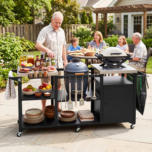 Outdoor Grill Cart with Cabinet Stainless Steel Tabletop and Hooks-Black