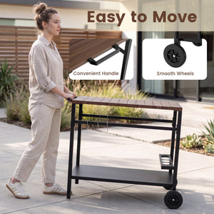 Outdoor Grill Cart with Spice Rack and Hooks for Patio and Garden-Brown
