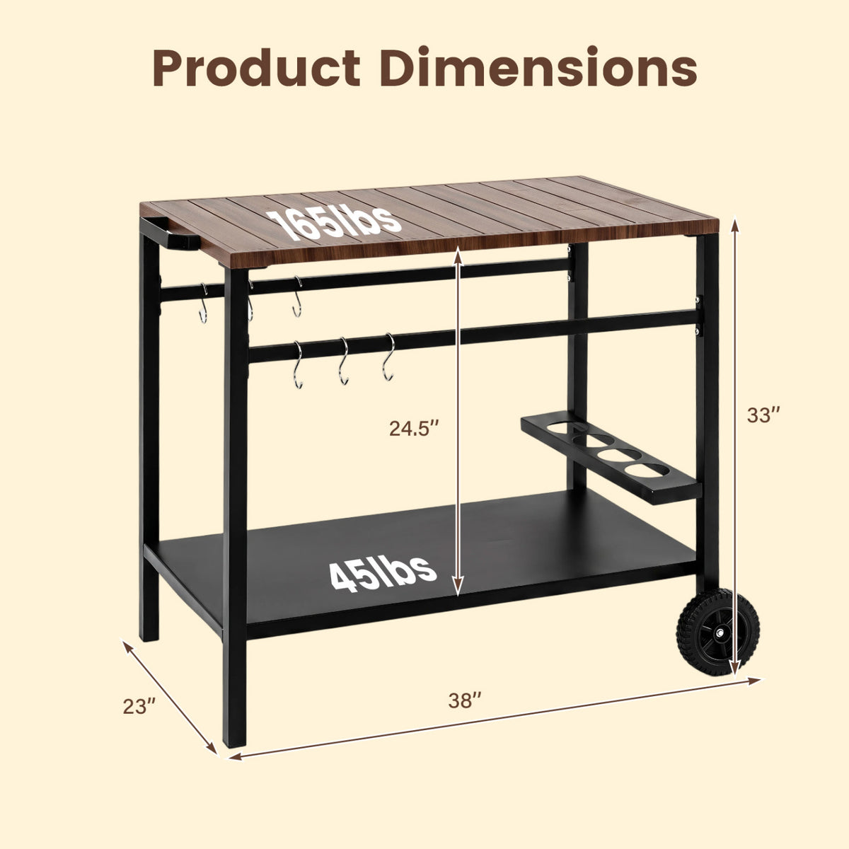 Outdoor Grill Cart with Spice Rack and Hooks for Patio and Garden-Brown