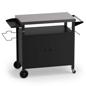 Outdoor Grill Cart with Stainless Steel Top & 2-Door Cabinet for BBQ Camping-Black