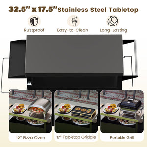 Outdoor Grill Cart with Stainless Steel Top & 2-Door Cabinet for BBQ Camping-Black