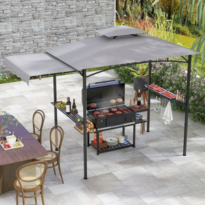 10.5 x 5 FT Grill Gazebo with Side Awning and Double-Tiered Top-Gray