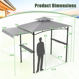 10.5 x 5 FT Grill Gazebo with Side Awning and Double-Tiered Top-Gray