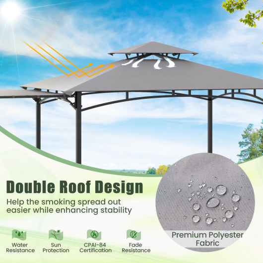 10.5 x 5 FT Grill Gazebo with Side Awning and Double-Tiered Top-Gray