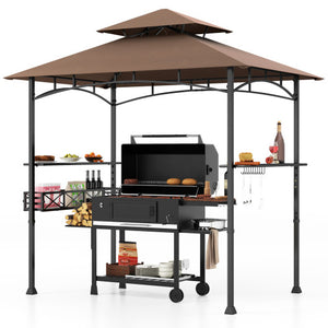 8 x 5 Feet Outdoor Grill Gazebo with 2 Side Shelves and 10 Hooks-Brown