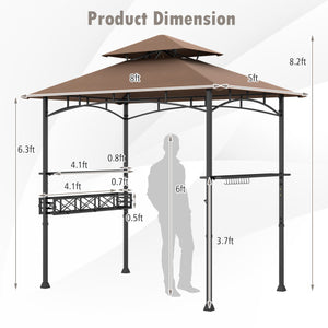 8 x 5 Feet Outdoor Grill Gazebo with 2 Side Shelves and 10 Hooks-Brown