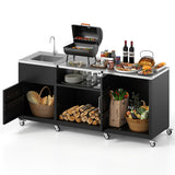 Outdoor Grill Table with Sink and Drainage Heavy Duty Metal Grill Cart-Black