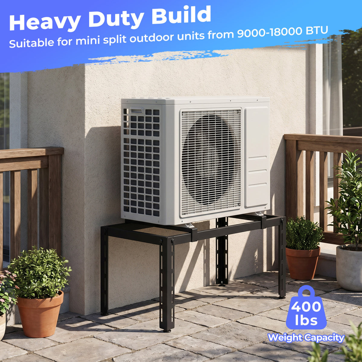 Outdoor Heavy-Duty AC Base for 9000-36000 BTU Ductless Air Conditioners Heat Pump-Black
