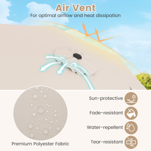 Outdoor Heavy Duty Market Umbrella with Crank Handle and 8 Sturdy Ribs-Beige