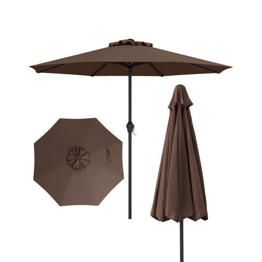 Outdoor Heavy Duty Market Umbrella with Crank Handle and 8 Sturdy Ribs-Brown