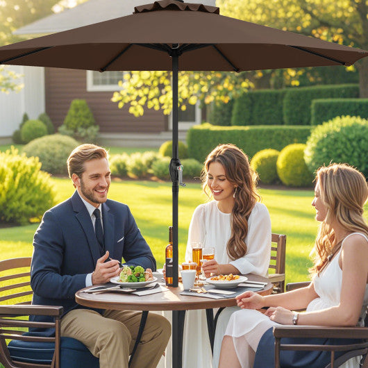 Outdoor Heavy Duty Market Umbrella with Crank Handle and 8 Sturdy Ribs-Brown