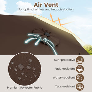 Outdoor Heavy Duty Market Umbrella with Crank Handle and 8 Sturdy Ribs-Brown