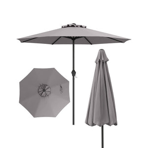 Outdoor Heavy Duty Market Umbrella with Crank Handle and 8 Sturdy Ribs-Gray